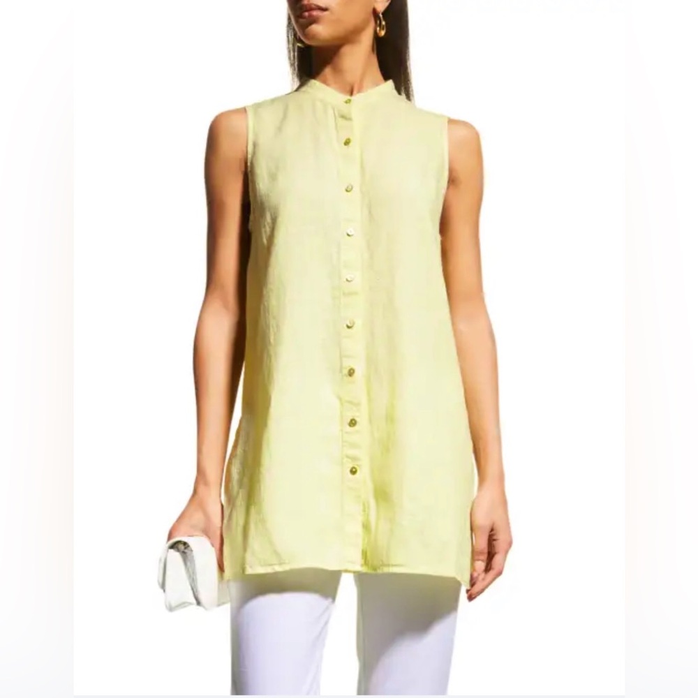 Eileen Fisher Garment-Dyed Organic Handkerchief Linen Top, Citrus, Extra Small